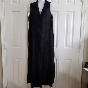 Finity Womens 100% Linen Button Front Maxi Long Dress 10 Black Coastal Classic